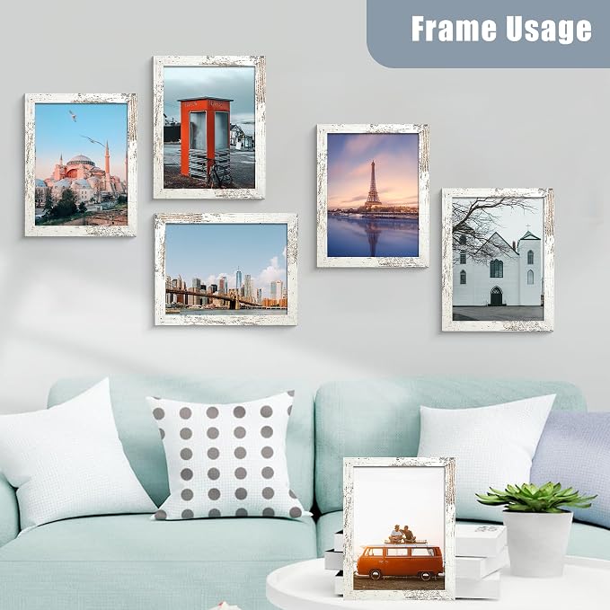 BESCRCL 8x10 Picture Frame Engineered Wood Set of 6, Distressed White Wooden Frame 8 x 10 for Wall or Tabletop