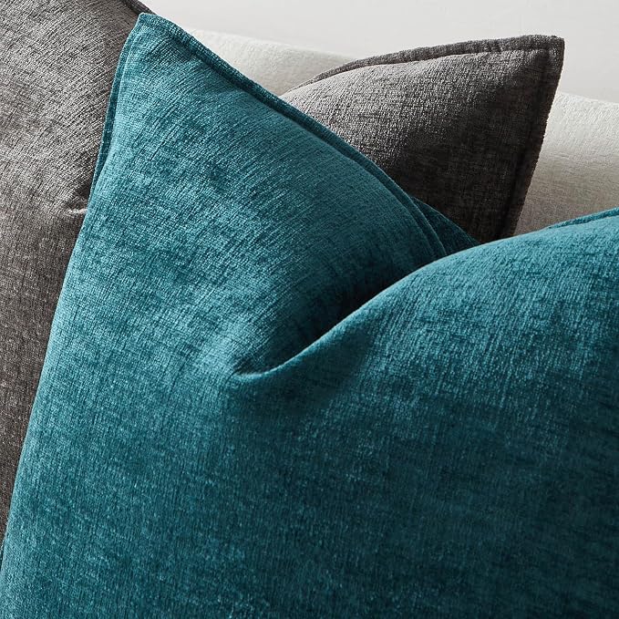 JUSPURBET 12x20 Chenille Lumbar Throw Pillow Covers Set of 2,Peacock Blue | JUSPURBET Decorative Cozy Soft Cushion Covers Case with Hidden Zipper for Couch Sofa Bed Home Decor Living Room