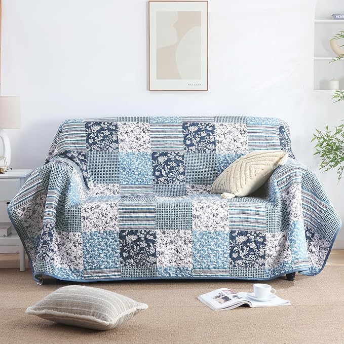 Mybedsoul Navy Blue Quilts Set Queen Size, Patchwork Floral Bedding Set | Soft Lightweight Microfiber Reversible Coverlet Set, 3 Pieces Plaid Bedspread, Bed Sets for All Seasons 96"x90"