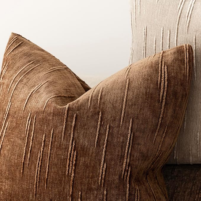 Foindtower Pack of 2 Slubby Textured Chenille Throw Decorative Pillow Covers Lumbar Accent Solid Cushion Cover Neutral Farmhouse Pillow Case for Couch Sofa Bedroom Living Room 12x20 Inch,Dark Bronze