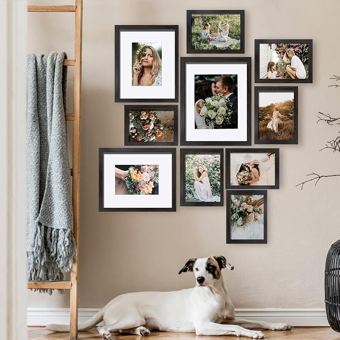 SESEAT Picture Frames Collage, Gallery Wall Frame Set with 11x14 8x10 5x7 4x6 Frames in Black Woodgrain Finishes, Set of 10