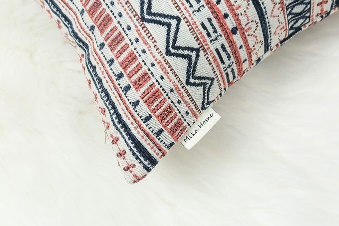 Mika Home Pack of 2 Throw Pillow Covers, Striped 18x18 Inches, Navy Pink | Cushion Cases for Sofa Couch, Bohemian Striped Geometric Pattern