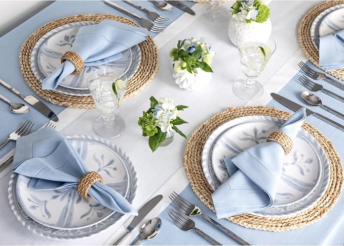 Solino Home 100% Linen Table Runner White, Classic Hemstitch 14 x 144 in | dresses up dining tables for everyday meals, hemstitched border, mitered corners, machine washable, soft, OEKO-TEX Certified