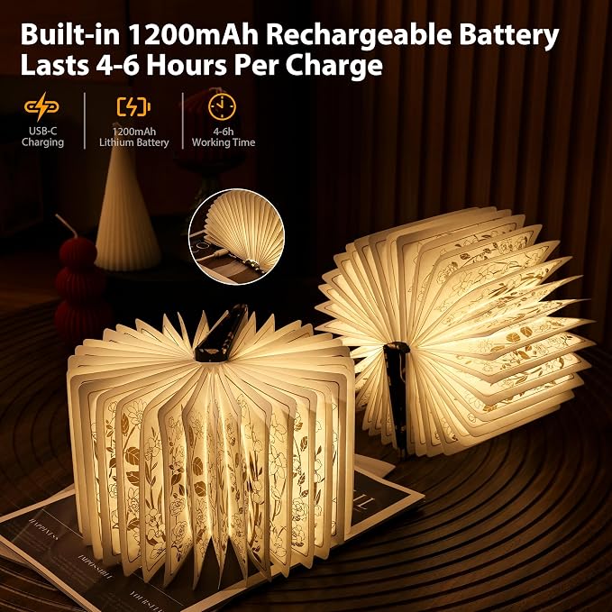 Book Lover Gift, Folding Book Lamp Decor, Portable Print Book Light