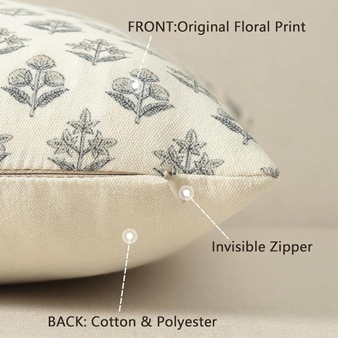 YCOLL Farmhouse Floral Pillow Covers 20x20 Set of 2, Rustic Country Decorative Cushion Covers Vintage Throw Pillow Covers for Sofa Couch Bed Living Room Home Decor, Warm Gray