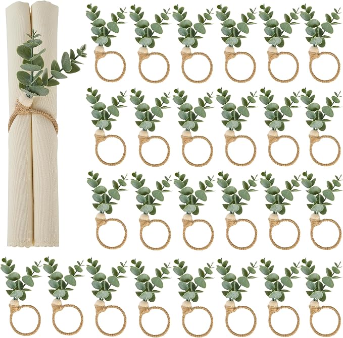 APTWOW 50PCS Farmhouse Christmas Napkin Rings for Party Table Decor | Boho, Eucalyptus Napkins Rings, Easter Napkins Holder for Weddings, Thanksgiving Table Decorations