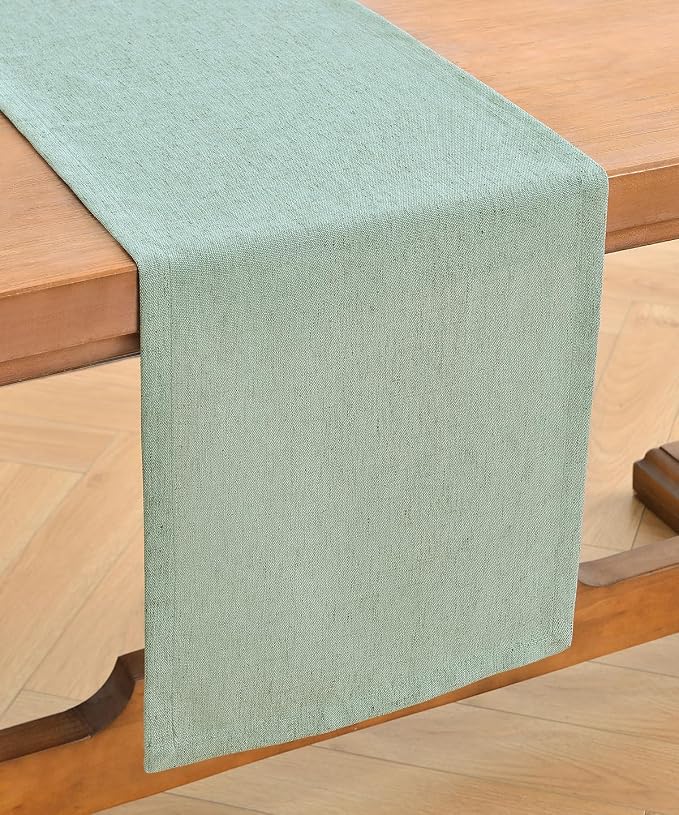 Wracra Linen Table Runner, Light Green Table Runners 48 Inches Long | Rich Woven Linen Blend Fabric, Machine Washable, Rustic Farmhouse Handcrafted Table Runner for Dresser Dining Table Decor
