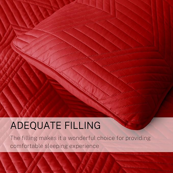 Exclusivo Mezcla Ultrasonic Twin Quilt Bedding Set, Red | Lightweight Bedspreads, Soft Microfiber, Modern Geometric Coverlet, All Season Bed Cover, 1 Quilt and 1 Pillow Sham