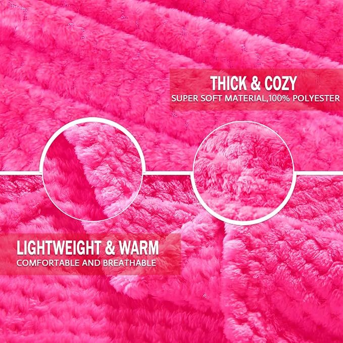 Exclusivo Mezcla Soft Waffle Fleece Bed Blanket Twin XL Size, Hot Pink | Lightweight Plush Blanket for Bed, Couch, Sofa, Cozy Fluffy Design for Bedroom, Guest Room, All Season, 90x66 Inches