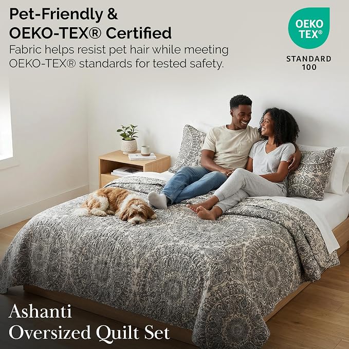 Southshore Fine Living, Inc. Ashanti Collection Oversized Quilt Twin Bedding Set Lightweight, Soft Coverlet Bedspread 2-Piece with one Matching sham (69 in Wide x 98 in Long), Twin/XL, Grey