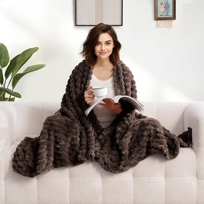 Excervent Big 3D Clouds Stylish Blanket for Bed, 50x70 Inches, Brown | Decorative Fuzzy Flannel Fleece Throw Blanket for Sofa Bed Couch, Super Soft Cozy, Suitable for All Seasons