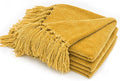 RECYCO Chenille Throw Blanket for Couch, 50"x60", Mustard Yellow | Super Soft Knit Throw Blanket with Fringe Tassels, Lightweight Knitted Throw, Cozy, Ideal for Sofa Chair Bed Living Room Gift