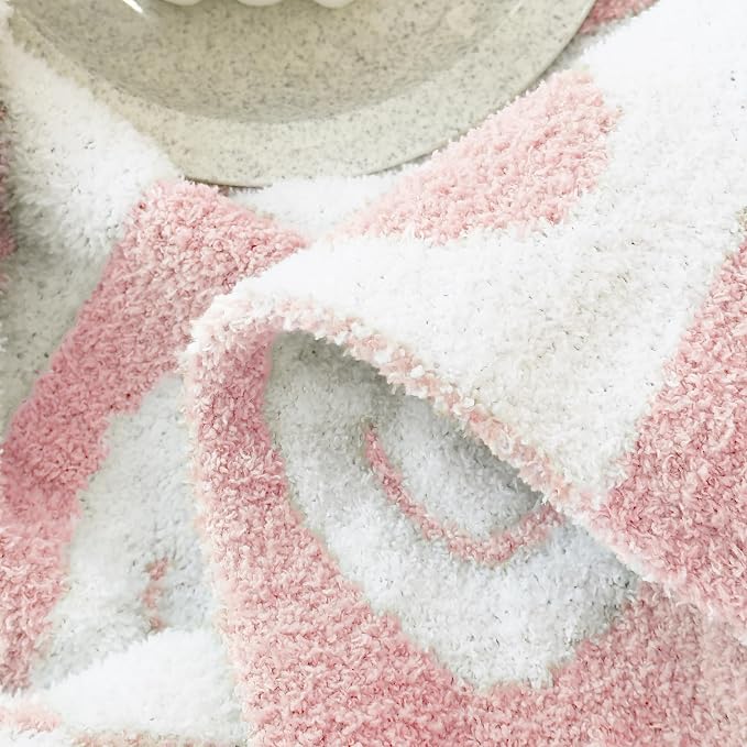 Ultra Soft Cozy Happy Smiling Face Checkered Knitted Baby Blanket - Fluffy Microfiber Checkerboard Lightweight Both Sides Blanket for Couch Sofa Bed (Smile Pink, Baby 30"x40")