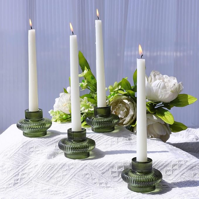 VOHO 12pcs Green Candlestick Holders for Spring and Christmas Decorations