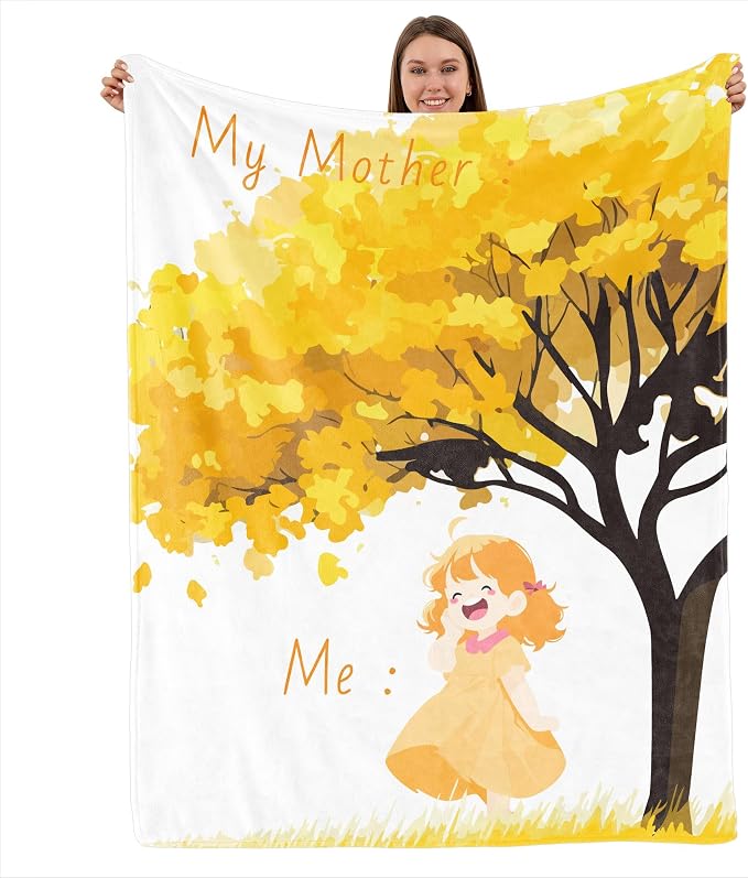 TURMTF Mother-Daughter Tree Blanket, My Mother & Me Heartfelt Gift for Expressing Love, Cozy Fleece Comfort Throw for Mom on Birthday Christmas Thanksgiving, Golden Nurturing Tree Design 55"x70"
