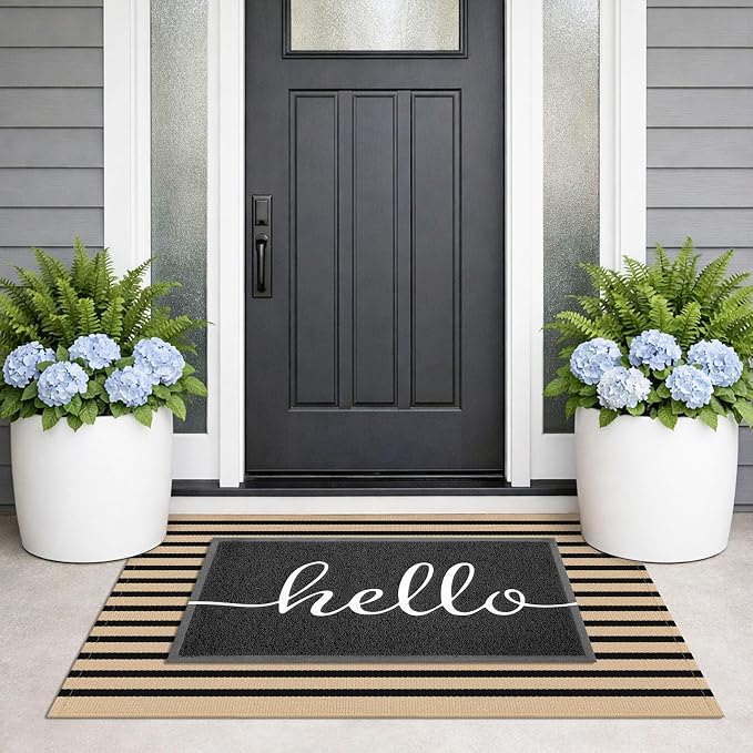 KILOCOCO Striped Rug 2.3'x3.6' Indoor Outdoor Rugs Front Door Mat, Brown | Cotton Washable Striped Front Porch Rug, Woven Layered Doormats, Welcome Mat for Entryway, Low Pile Kitchen Rugs