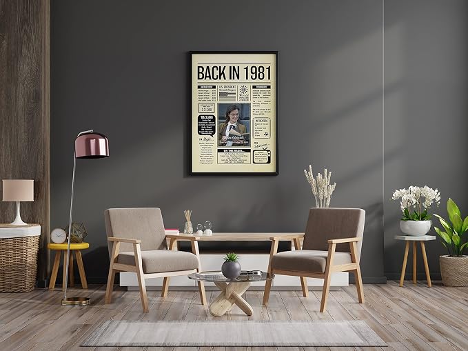 Personalized 44 year old birthday gifts - Back in 1981 Poster - Centerpiece Table Decorations 44th Birthday Party - Custom Born in 1981 Newspaper Vintage Poster for Men, Women