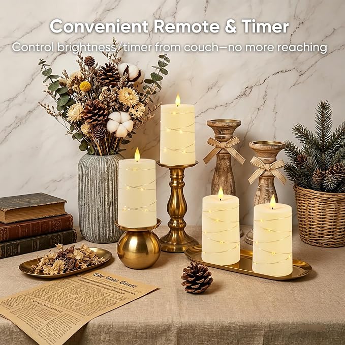Raycare Ivory Battery Operated Flameless Pillar Candles with Remote Timer