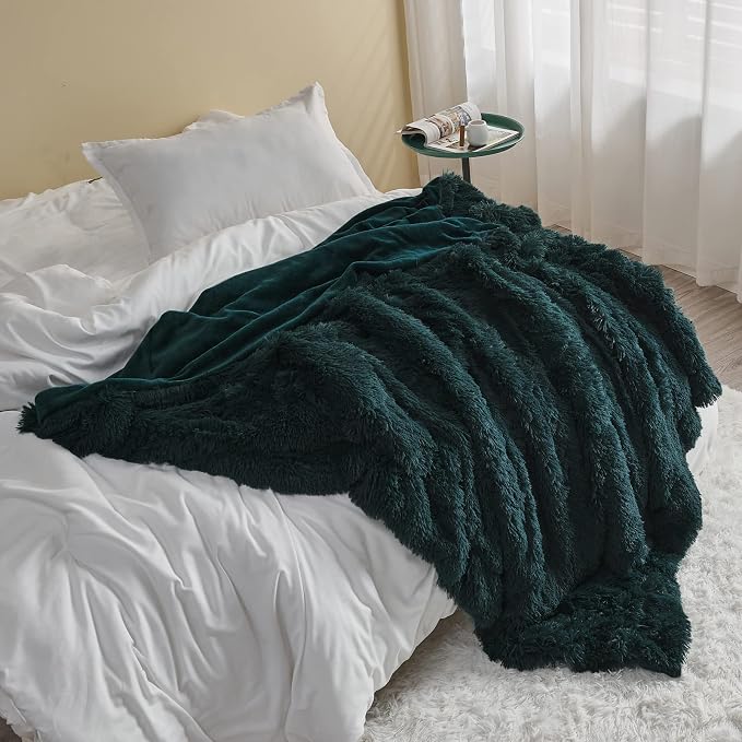 GONAAP Fuzzy Faux Fur Twin Blanket for Couch, Dark Teal, 60"x80" | Warm Cozy Plush Shaggy Decorative Reversible Thick Non-Heated Fleece Blanket for Sofa Bed, Gift for Women Men, All Season Use