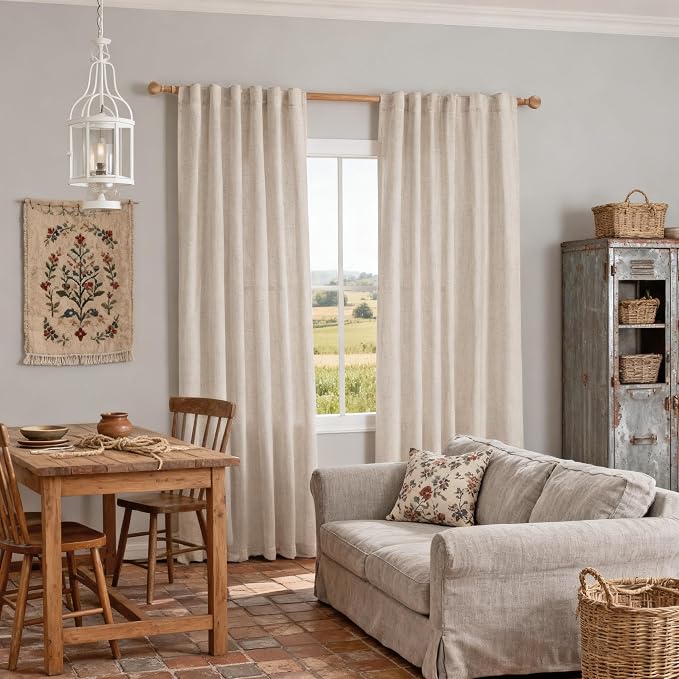 MYSKY HOME Natural Linen Curtains for Living Room, Semi Sheer Curtains & Drapes 80 inches Length 2 Panels Set Farmhouse Country Style Back Tab Draperies for Sliding Glass Door, 50" Wide, Linen