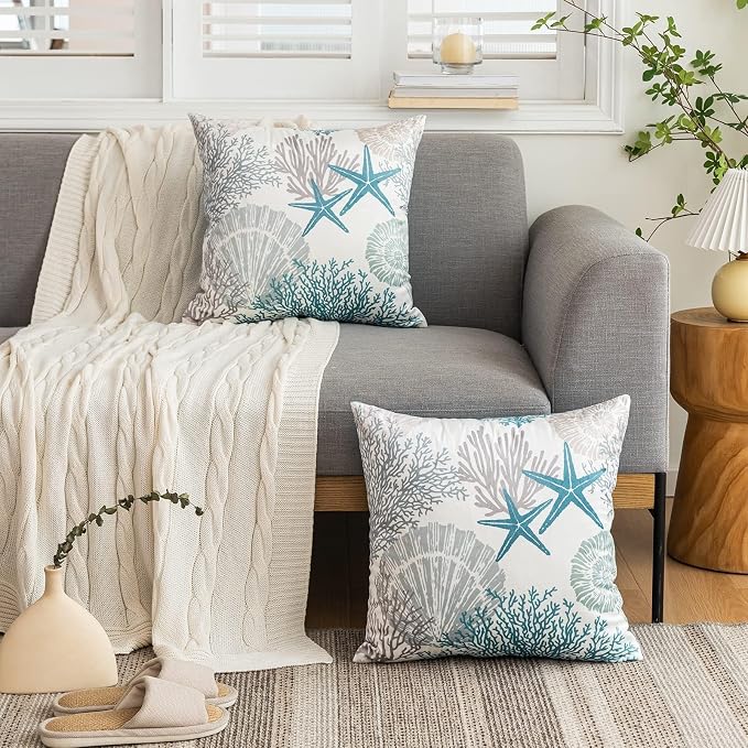 Tritard Coastal Pillow Covers Set of 2, 16x16, Blue