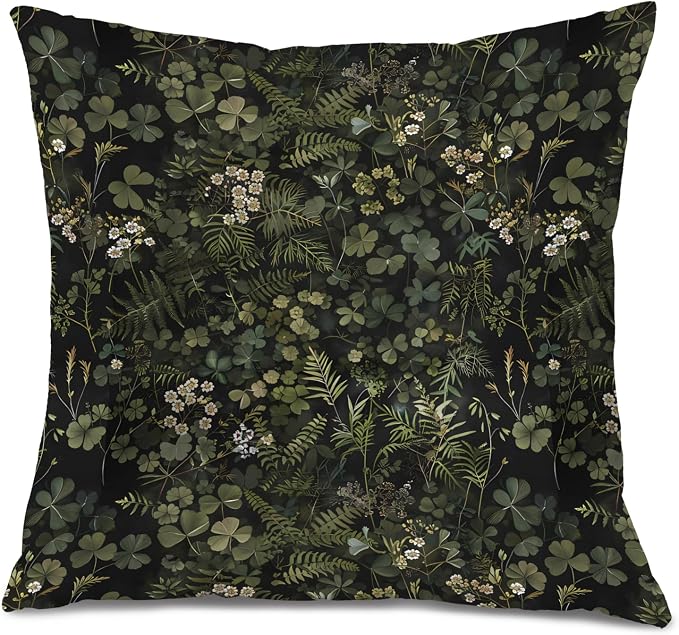 Dark Green Botanical Pillow Covers 18x18, Dark Cottagecore Room Decor, Vintage Moody Green Plant Wildflower Floral Decorative Throw Pillow Covers for Home Bedroom Living Room