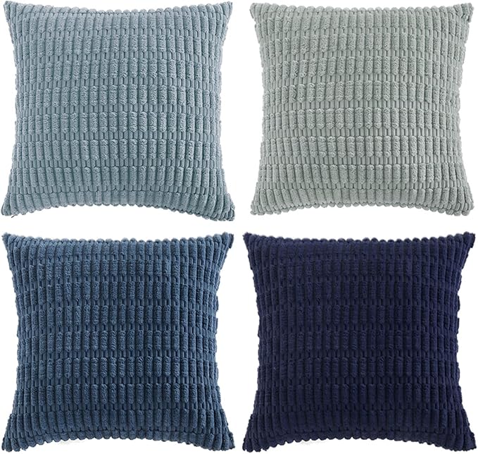 Fancy Homi 4 Packs Decorative Throw Pillow Covers for Living Room Couch Bed, Modern Farmhouse Boho Home Décor Accent Cushion Case, 22" x 22", Blue Series
