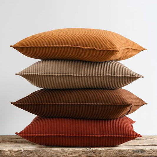 Pack of 4 Throw Pillow Covers Corduroy 20x20 Inch,Maillard Tones | Decorative Velvet Couch,Summer Cases Square,Farmhouse Boho Cushion Covers for Sofa Bed Living Room Home Decor & Office