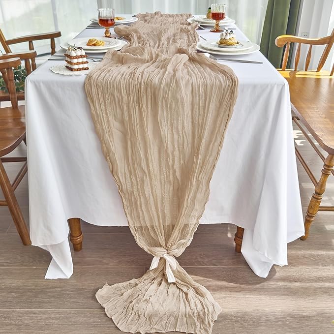 IVAPUPU Nude Table Runner 120 Inches for Wedding Birthday Party Home Decor | 6 Pcs Boho Gauze 10FT Cheesecloth Table Runners for Baby Shower Decorations Summer Garden Farmhouse