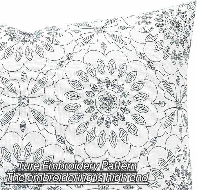 Slow Cow Linen Embroidery Rectangular Pillow Cover Pillowcase Decorative Lumbar Throw Pillow Cover for Couch Sofa 12 x 24 Inches Dark Grey