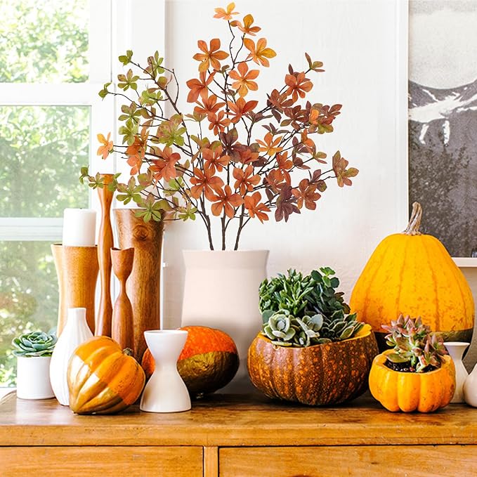 12 Pcs Fall Faux Greenery Stems, Artificial Fall Stem Branches Autumn Leaves with Stems Faux Fall Plants for Vase Home Festival Centerpieces Thanksgiving Fall Decor