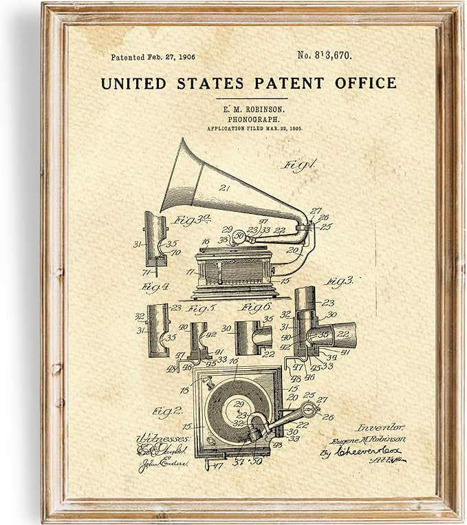 Phonograph Patent Print Wall Art - Unframed - 8x10 | Record Player | Classic Record Player Design | Perfect for Music Enthusiasts and Retro Décor Lovers | Elegant Home or Office Artwork