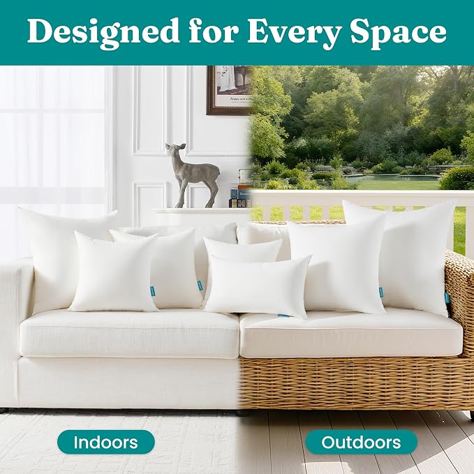 Oubonun 12x20 Waterproof Outdoor Lumbar Pillow Inserts – Set of 2 Firm & Fluffy, Water Resistant Throw Pillows for Patio, Garden, Porch, or Indoor Decorative