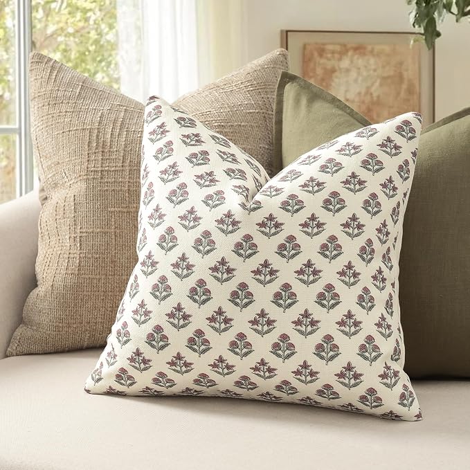 YCOLL Farmhouse Floral Pillow Covers 20x20 Set of 2, Rustic Country Decorative Cushion Covers Vintage Throw Pillow Covers for Sofa Couch Bed Living Room Home Decor, Withered Rose