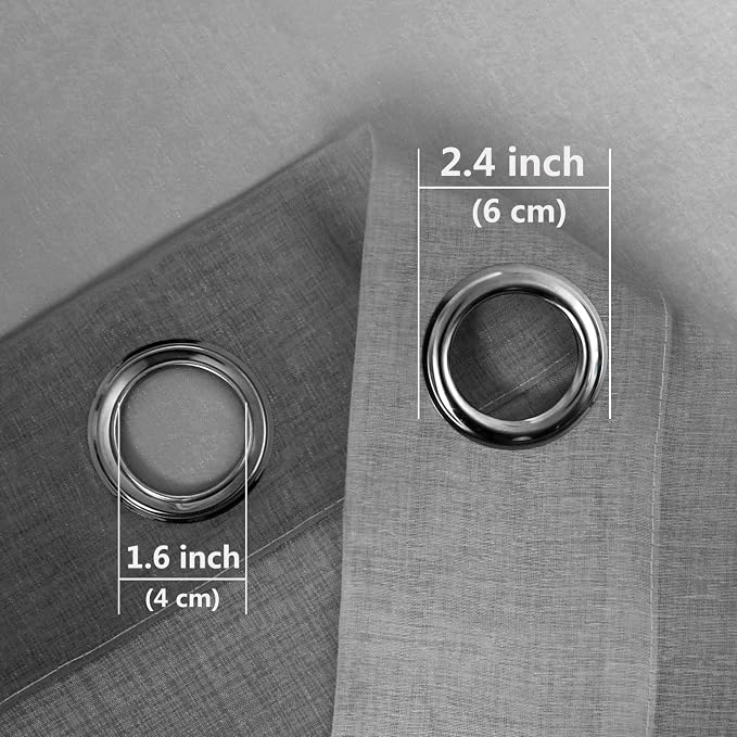DWCN Faux Linen Ombre Sheer Curtains - Semi Voile Gradient Bedroom and Living Room Curtains, Set of 2 Grommet Top Window Curtain Panels, 52 x 54 Inch Length, Black