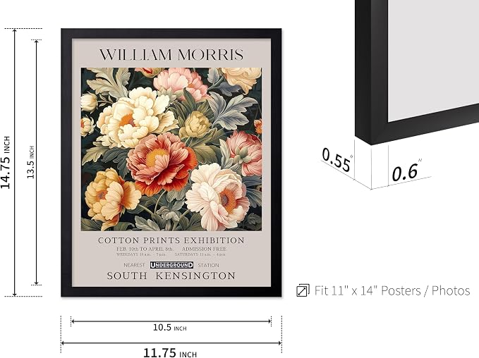 Poster Master William Morris Poster - Peony Print - Botanical Art - Flower Art - Exhibition Artwork - Animal Creation - Floral Piece - Aesthetic Illustration - Colorful Office or Bedroom Decor - 11x14 Black Framed