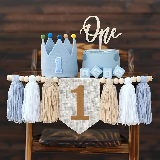 1st Birthday Decorations Boy First High Chair Banner 1 Year Old Birthday