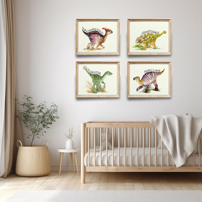 DREAM BIG PRINTABLES Dinosaur Wall Art Prints (Set of 4) - Unframed - 11x14 | Fun and Educational Bedroom Decor for Kids | Perfect for Boys and Girls Rooms, Nurseries, and Playrooms