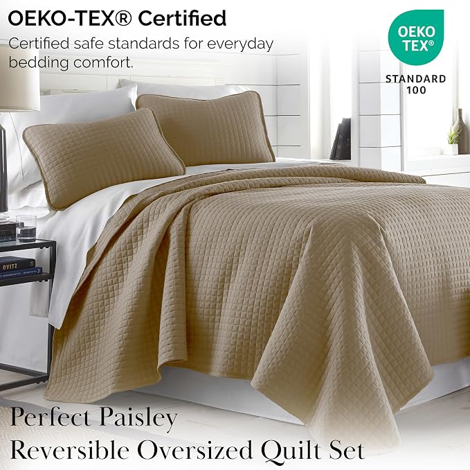 Southshore Fine Living, Inc. Oversized King Quilt Bedding Set, Taupe Quilt California King Size Bedspread with 2 Matching Pillow Shams, Microfiber Quilts, Soft & Cozy Bedding Coverlet, Taupe Quilts