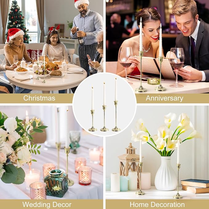 Candlestick Holders 4 Sets(12 Pcs), Gold Candle Holders with Anti-Slip Pad, Metal Taper Candle Holder, Candle Holder for Wedding Fireplace Mantel Housewarming Gift