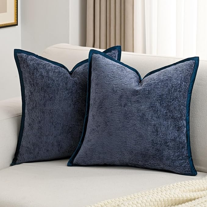 FUTEI Pack of 2 Chenille Soft Throw Pillow Covers 24x24 Inch, Navy Blue