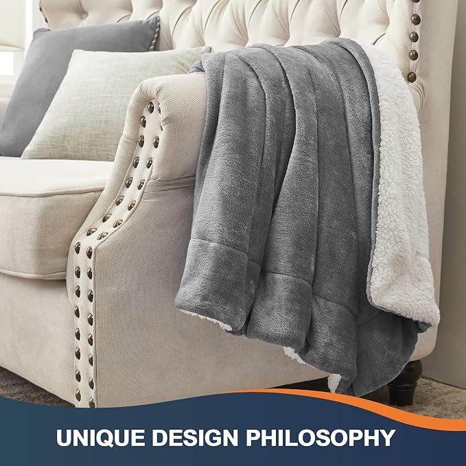 Walensee Sherpa Fleece Blanket (Queen Size 90”x90” Grey) Plush Throw, Gray Fuzzy Super Soft Reversible Microfiber Flannel Blankets for Couch, Bed, Sofa Ultra Luxurious Warm and Cozy for All Seasons