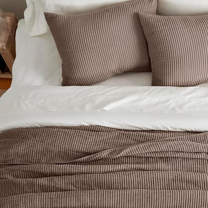 EVERGRACEHOME Cotton Ribbed Matelassé Coverlet Set, King Size, Mocha Brown | Soft Lightweight Bedspread, 3 Pieces, Breathable Cozy Oversized Quilted Bedding Set for All Seasons, with 2 Pillow Shams