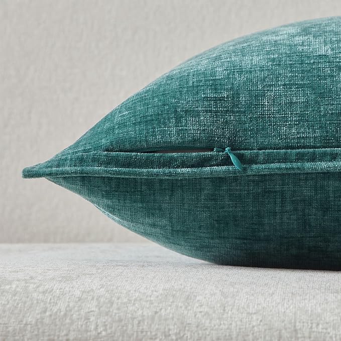 JUSPURBET 22x22 Chenille Decorative Throw Pillow Covers Set of 2,Turquoise | Cozy Soft Cushion Covers Case with Hidden Zipper for Couch Sofa Bed Home Decor Living Room