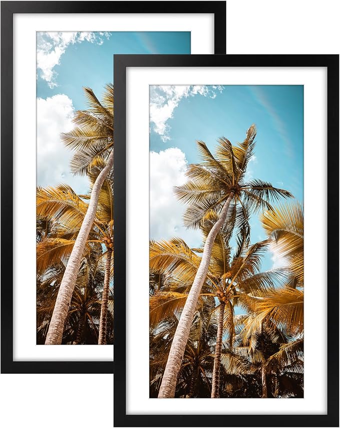 Frametory 2 Pack 14x24 Black Picture Frame with Real Glass Mat for 11x22