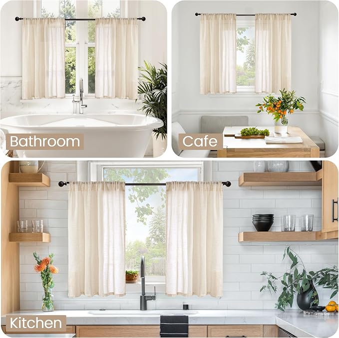 BGment 30 Inch Linen Curtains, Small Drapes Natural Semi Sheer Lightweight for Cafe Kitchen Window Over Sink Decor Rod Pocket, 2 Panels Set, 24 Inch Wide