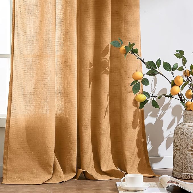 jinchan Custom Size Curtain Linen Blend Curtain 1 Panel for Bedroom Living Room, Light Filtering Farmhouse Drape with Rod Pocket Back Tab (Mustard Yellow)