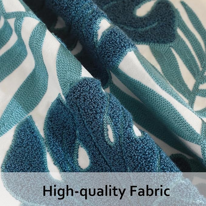 Embroidered Throw Pillow Covers 18x18 Pack of 2 Blue Botanical Leaf