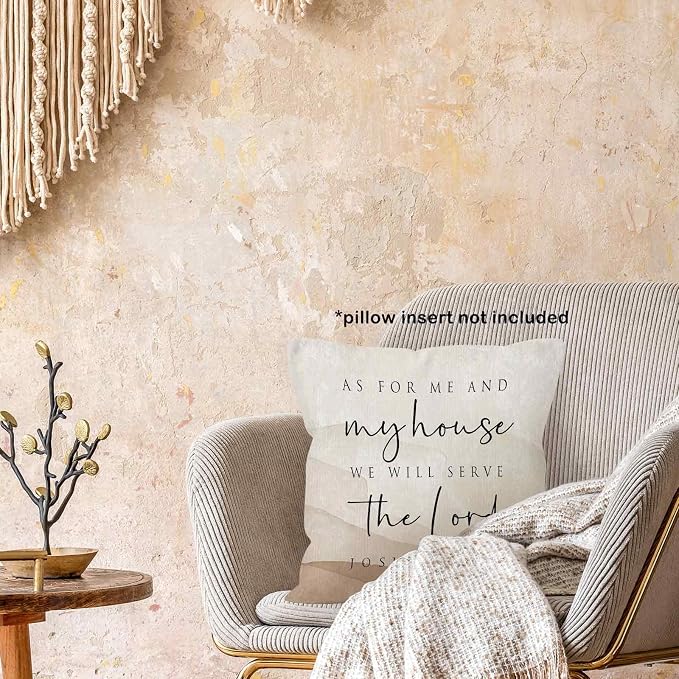 Neutral Christian Bible Verse We Will Serve the Lord Throw Pillow Covers 18x18, Boho Scripture Joshua Decor Pillow Cases for Bedroom Living Room, Religious Pillowcases for Couch Bed Sofa