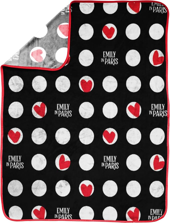 Jay Franco Emily in Paris Plush Throw Blanket - Measures 40 x 50 Inches - Black and White Polka Dot Super Soft Lightweight Fleece Bedding